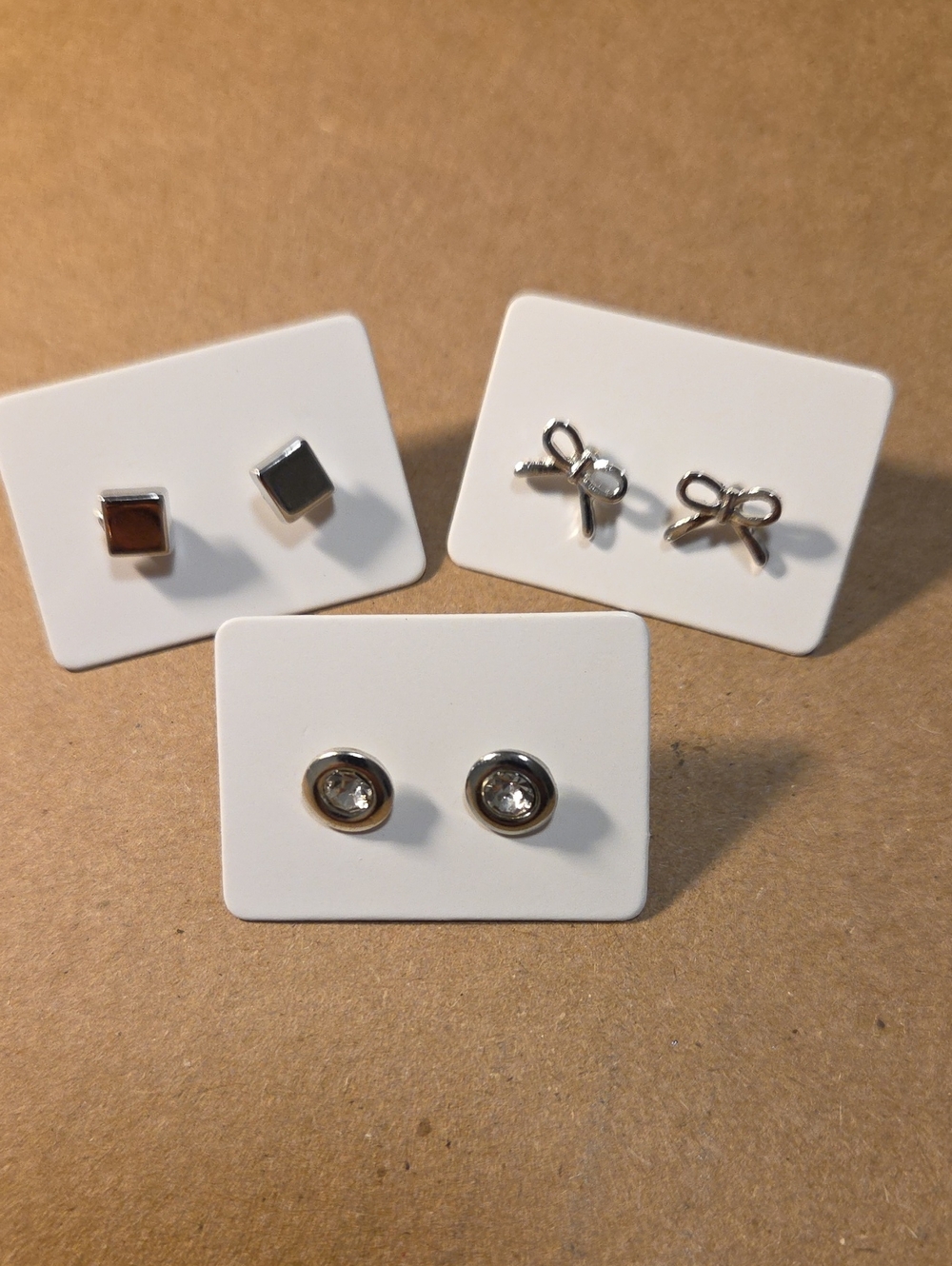 Silver Bow and Stud Earring Set - Silver Crystal Accent